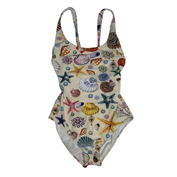 Gottex Round Neck One-Piece Swimsuit Sea Shells Starfish Size 14 23WS137 - Picture 2 of 15